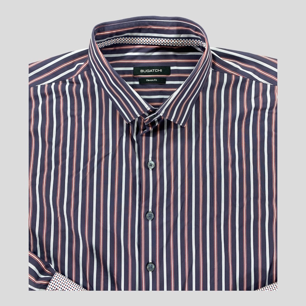 Bugatchi Shirt Mens Flip Cuff Performance Classic Fit Striped Long Sleeve